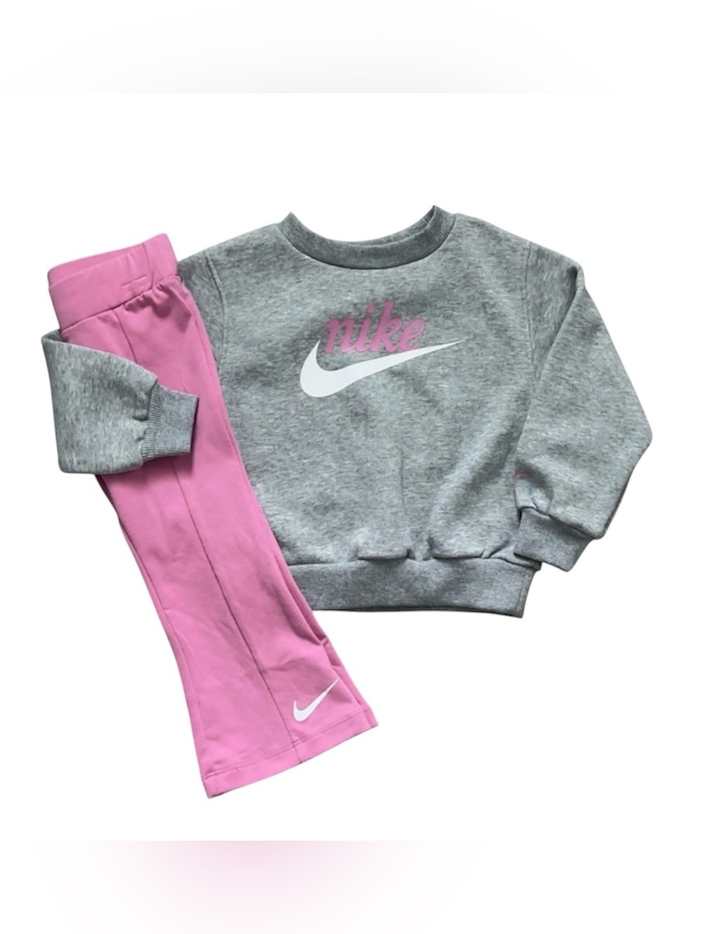 Nike Gray Crewneck Sweatshirt and Pink Flare Leggings Set Girls 2T